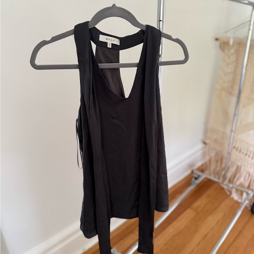 Milly Tie Neck Silk Sleeveless Top